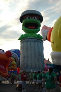 Sesame Street's Oscar the Grouch waits for the start of the Canton Pro Football Parade